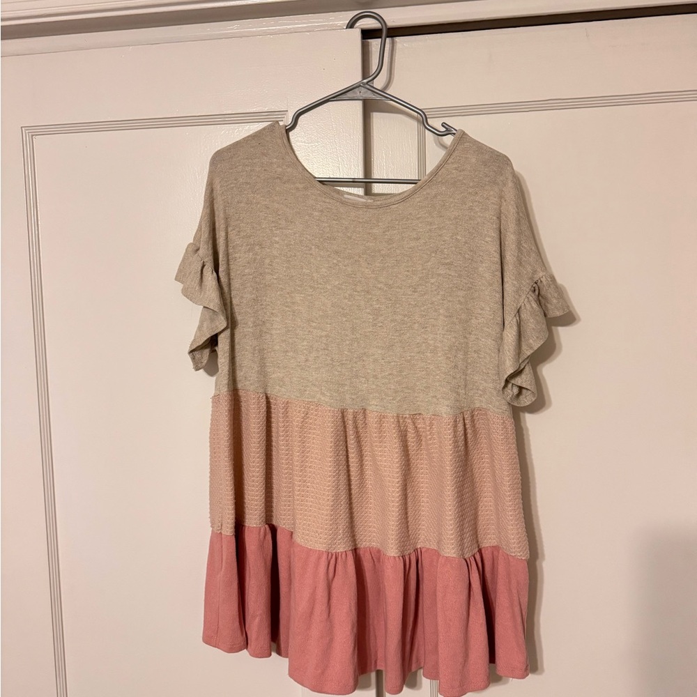 Chic Soul Beige and Pink Color Block Knit Top
